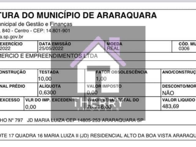 #TE0045 - Terreno em condomínio para Venda em Araraquara - SP